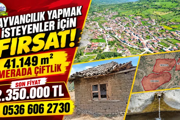 x 41.149 m2 üç tapudan oluşan mera içinde tapuya işli çiftlik. Balıkesir Balyada.