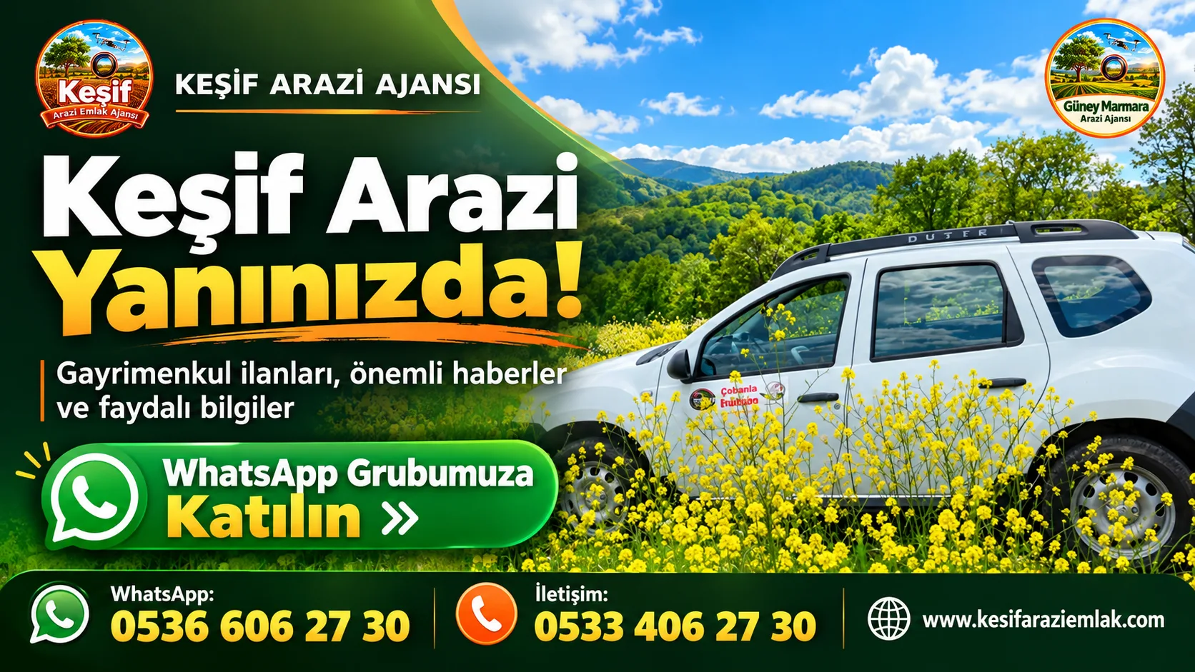 🏡 Keşif Arazi Whatsapp Grubumuza Üye Olun  Hizmetlerimizden Yararlanın  0536 606 2730